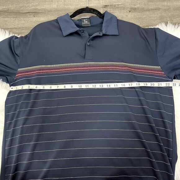 Nike Golf Mens XL Navy Striped Dri-Fit UV Short Sleeve Athletic Polo Shirt - Picture 6 of 7